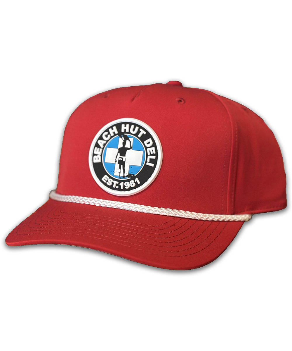 Red Snapback w/ PVC Lifeguard BHD logo.