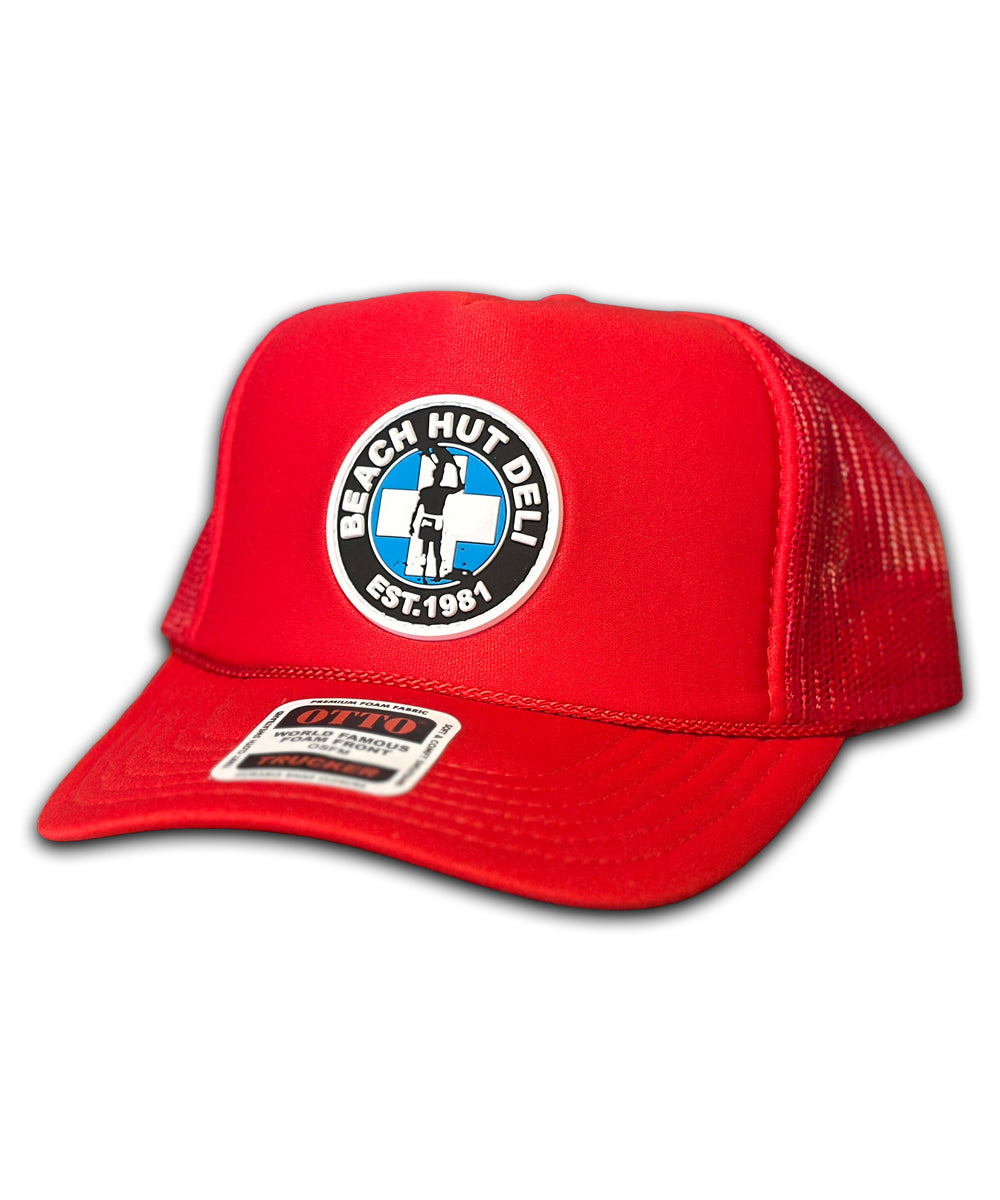 Red Trucker Snapback w/ PVC Lifeguard Logo