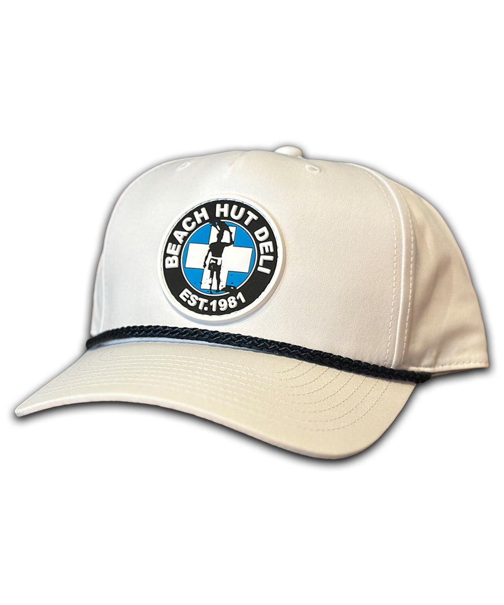 White Snapback w/ PVC Lifeguard BHD logo.